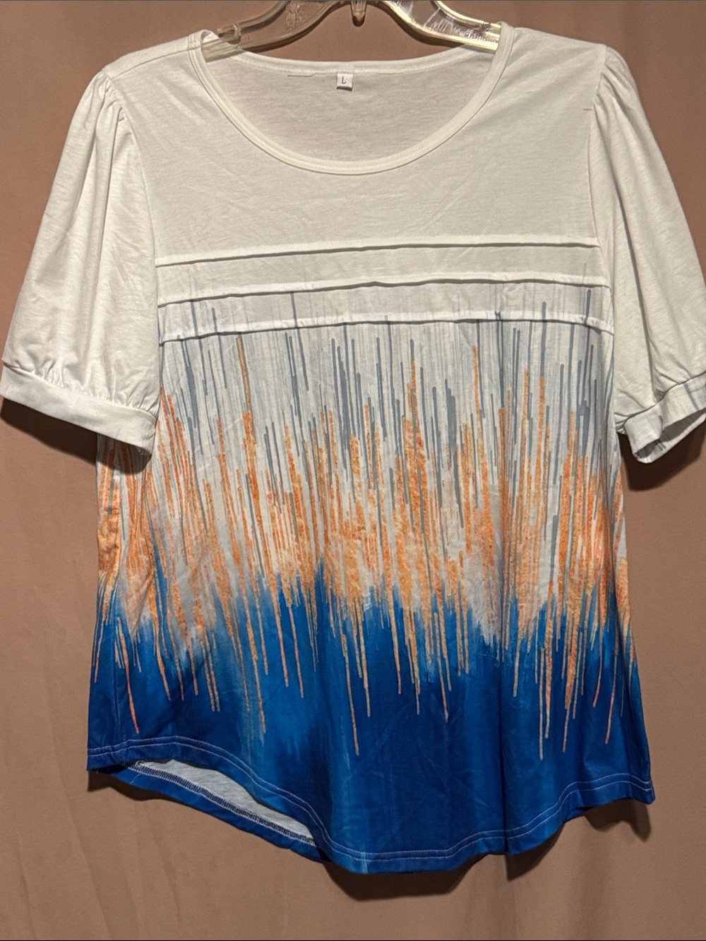 Women's White & Blue Short Sleeve Graphic Top